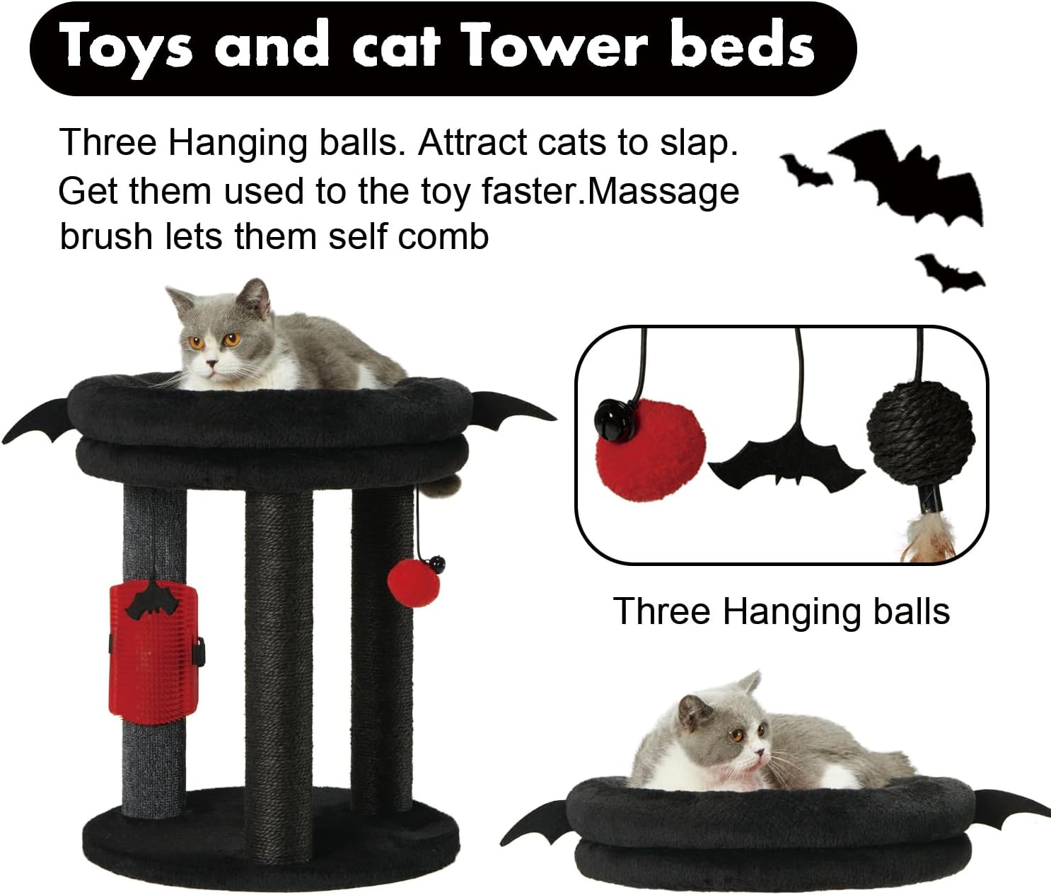 4in1 Small Cat Tree,Scratching Post with Tower Soft Bed, Sisal Carpet Jute Posts with Three Hanging Ball Toys and Massage Brush for Indoor Cats and Kittens - view 7
