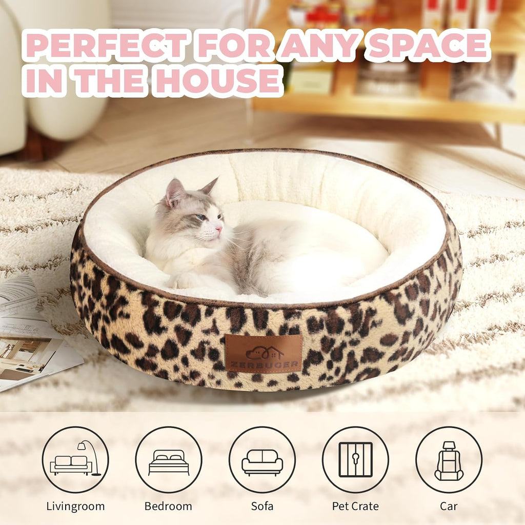 20in Leopard Round Cat Dog Bed Gift for Large Medium Small Dogs Cats, Machine Washable Sleeping Sofa, Non-Slip Bottom Breathable Soft Calming Pet Cuddler for Indoor/Outdoor/Car/Cage - view 6