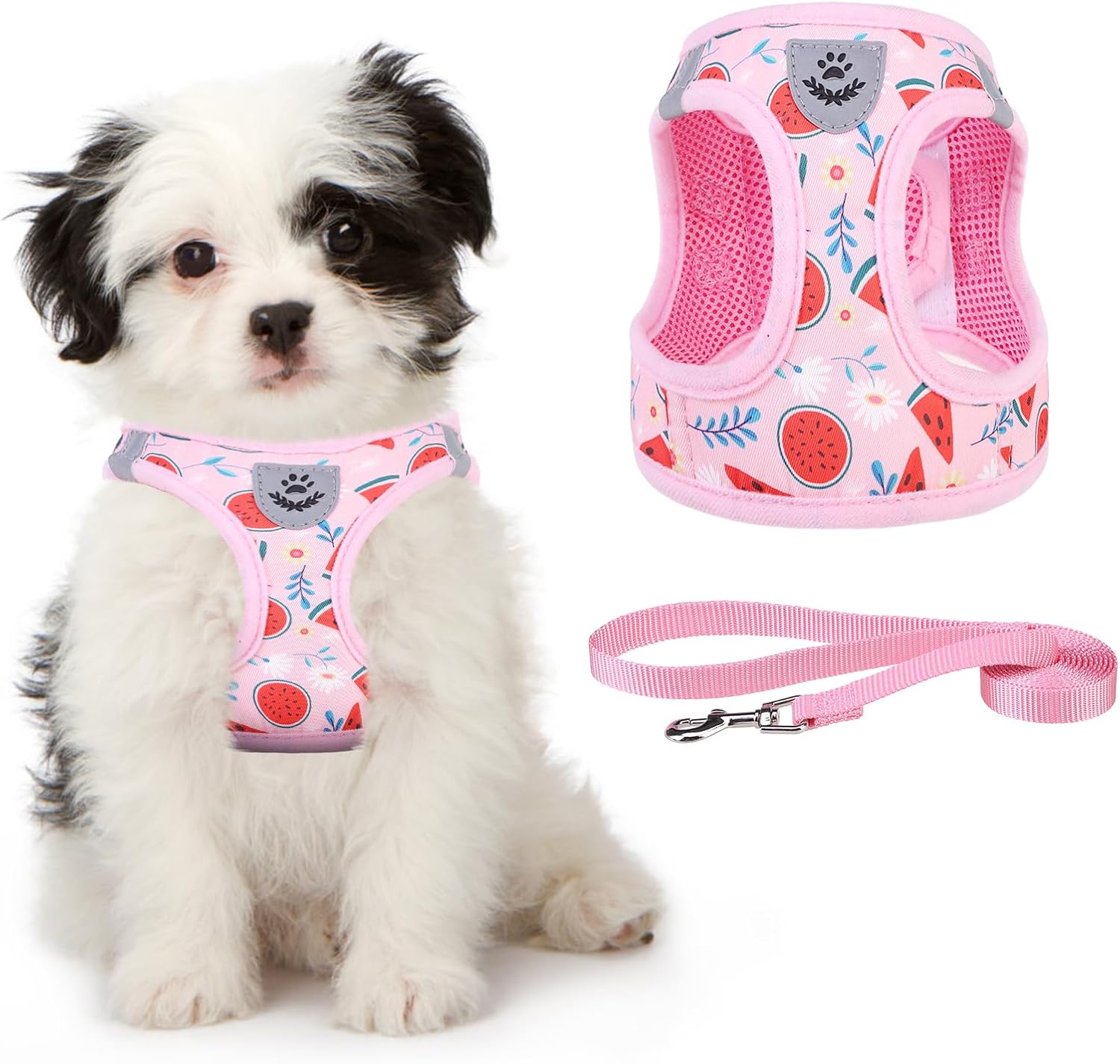 Small Dog Harness and Lead Set, Soft Mesh Plaid Puppy Harness with Safety Buckle, Adjustable & Comfortable Padded Reflective Vest for Puppies and Small Breeds Dogs Walking,Pink,X-Small - view 7