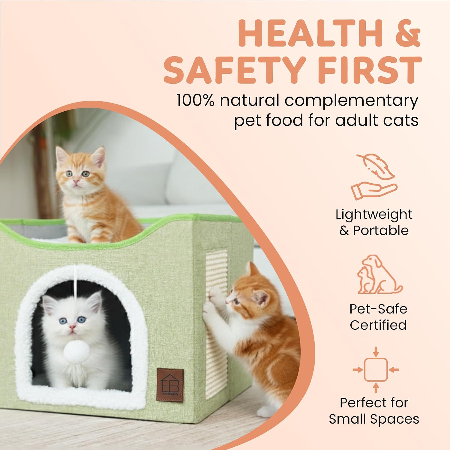 EverBrightly Cat Condo Bed | Foldable Pet Cave with Scratcher Pad, Reversible Cushion & Hanging Toy Ball | Indoor Hideaway, Lounge Perch & Playhouse, Durable Linen with Cozy Sherpa - view 6