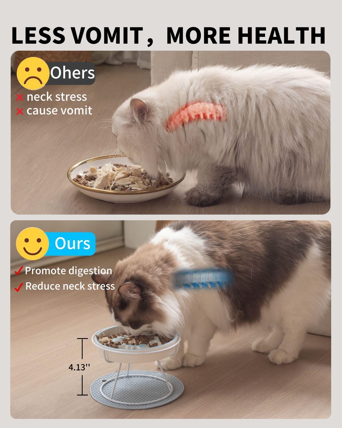 Ceramic elevated slow feeder cat bowl, anti vomit, removable dish, black | removable ceramic bowl slow feeder anti vomit whisker-friendly wet & dry food - view 5