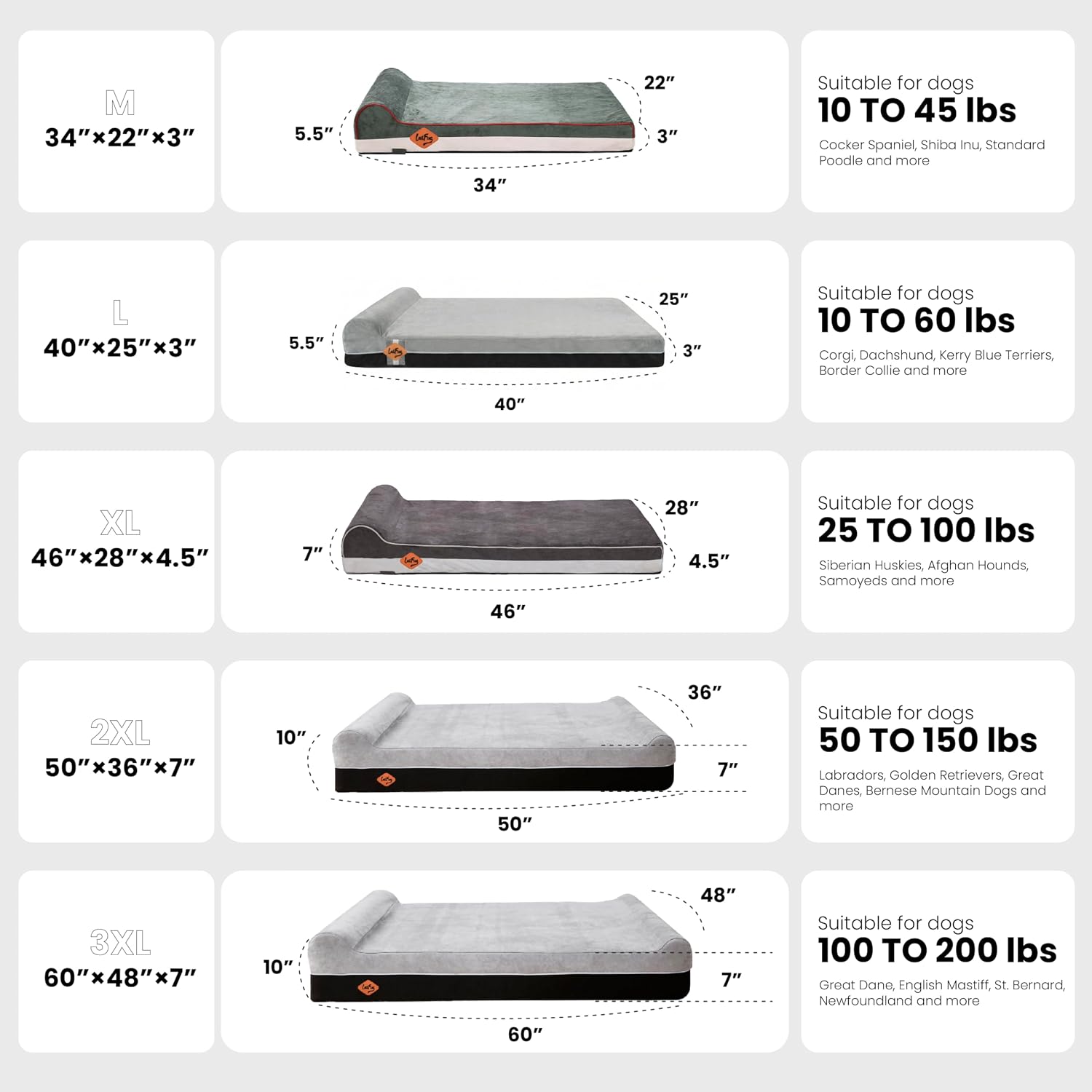 Orthopedic dog beds for large dogs, 7" memory foam dog beds, durable water proof liner removable and washable, nonskid bottom, slate grey 50"x36"x10" - view 2
