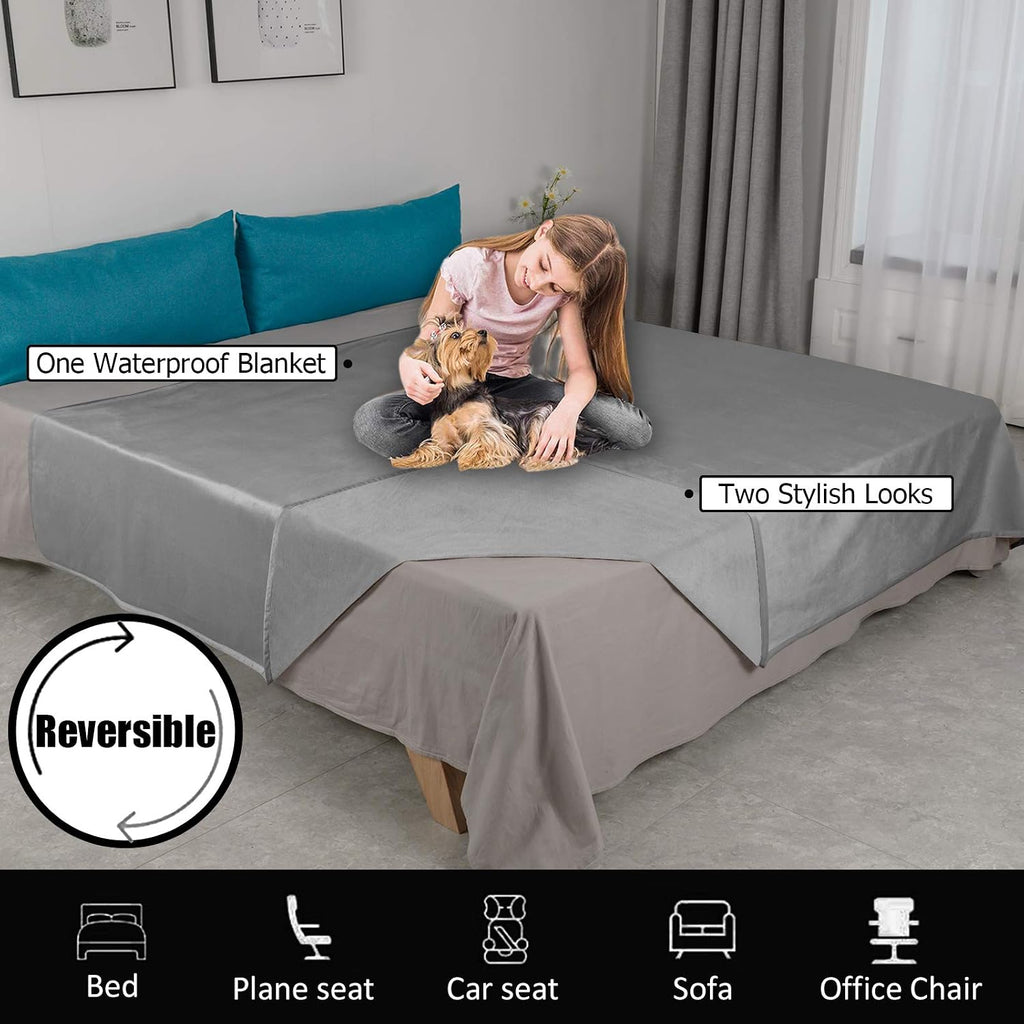 Pet Bed Blanket Reversible 100% Waterproof Velvet Super Soft for Sofa and Bed (40x60 Inches, Light Grey+Grey) - view 6