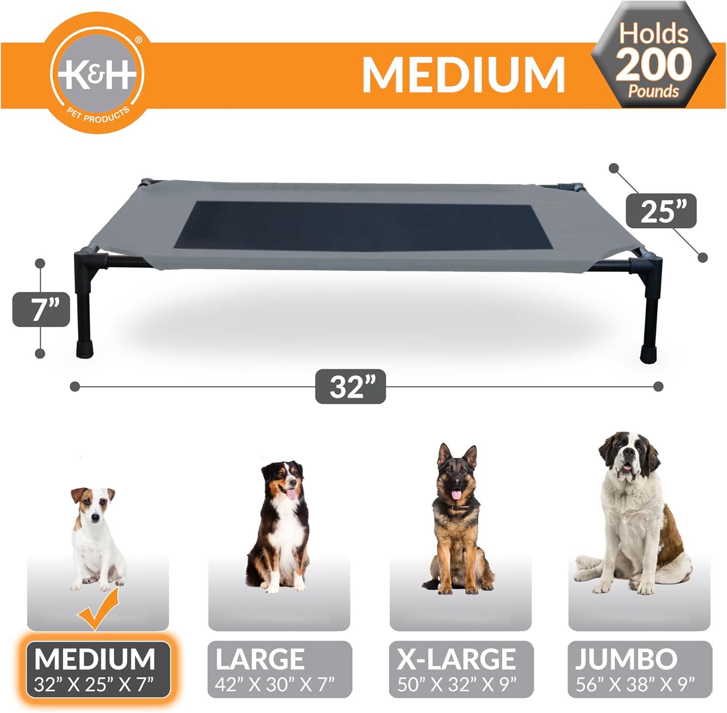 Outdoor elevated dog bed - cooling raised dog bed for small & medium pets, breathable mesh center hammock design, indoor/outdoor washable cover, portable metal frame, gray, medium 32x25in - view 4