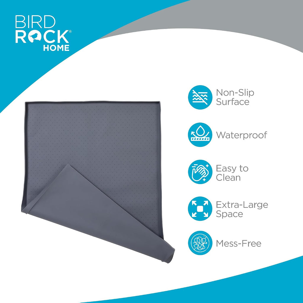 Extra-Large Dog Mat for Food and Water Bowls - Waterproof Pet Feeding Mat to Prevent Spills - Anti-Slip Rubber Tray for Messy Eaters - Placemat Protector for Floors - 32in x 24in - Grey - view 2