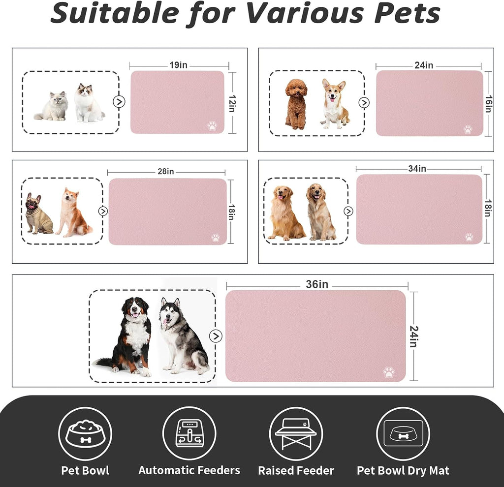 Dog food mat - absorbent cat mat for food and water, no stains pet feeding bowl mat, easy to clean pet placemats, quick dry dog water dispenser mat for messy drinkers | paw pink 12"x 19" - view 4