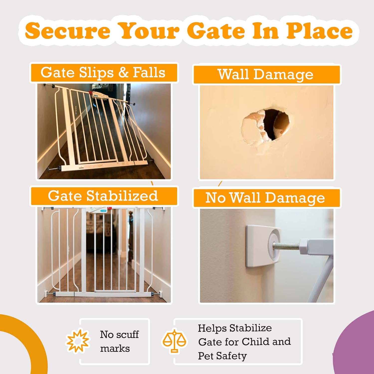 Baby Gate Wall Protector (Made in USA) Protects Walls and Doorways from Pet Gates - for Pressure Mounted Indoor Safety Baby Gates - White - view 2