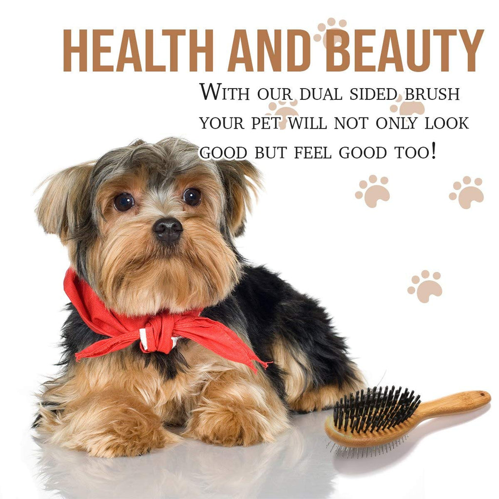 Dog brush, double sided pet slicker brush with bamboo handle for dogs and cats long hair pets grooming comb for removing shedding, tangles and dead undercoat - view 8