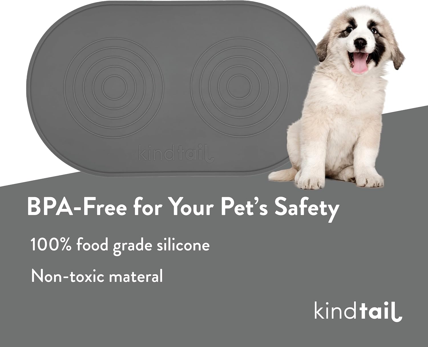 Dog & Cat Food Mat - Waterproof, Food-Grade Silicone Pet Placemat for Feeding & Water Bowls - Raised Edges Protect Floors - Non-Slip Grip - Dishwasher Safe - 19 x 11 Inches, Grey - view 4