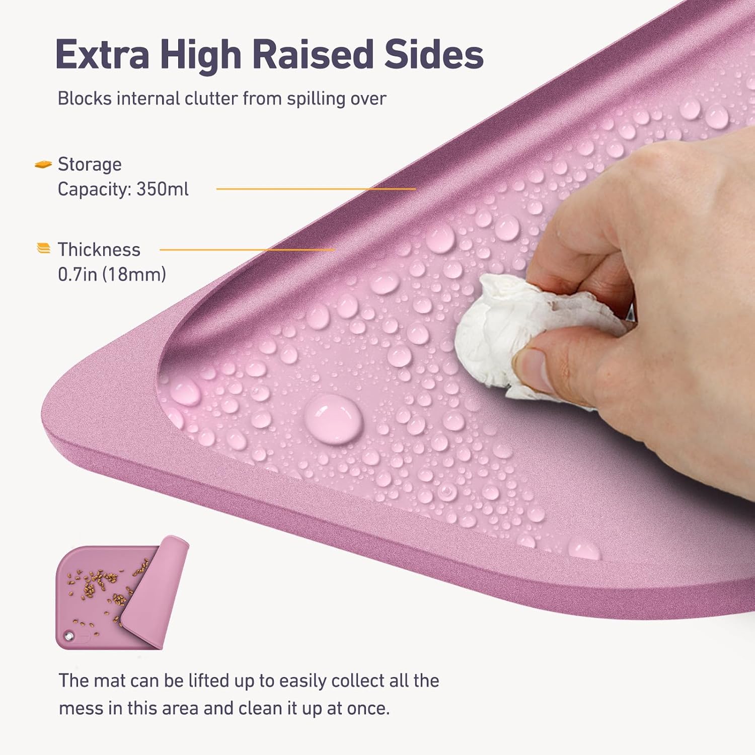 Silicone Pet Feeding Mat with Metal Ring, Waterproof, 23x15 in, Pet Feeding Mats, Raised Edges to Prevent Spills, Dogs and Cats Placement Tray to Stop Food and Water Bowl Messes (Pink, 23x15 in) - view 4