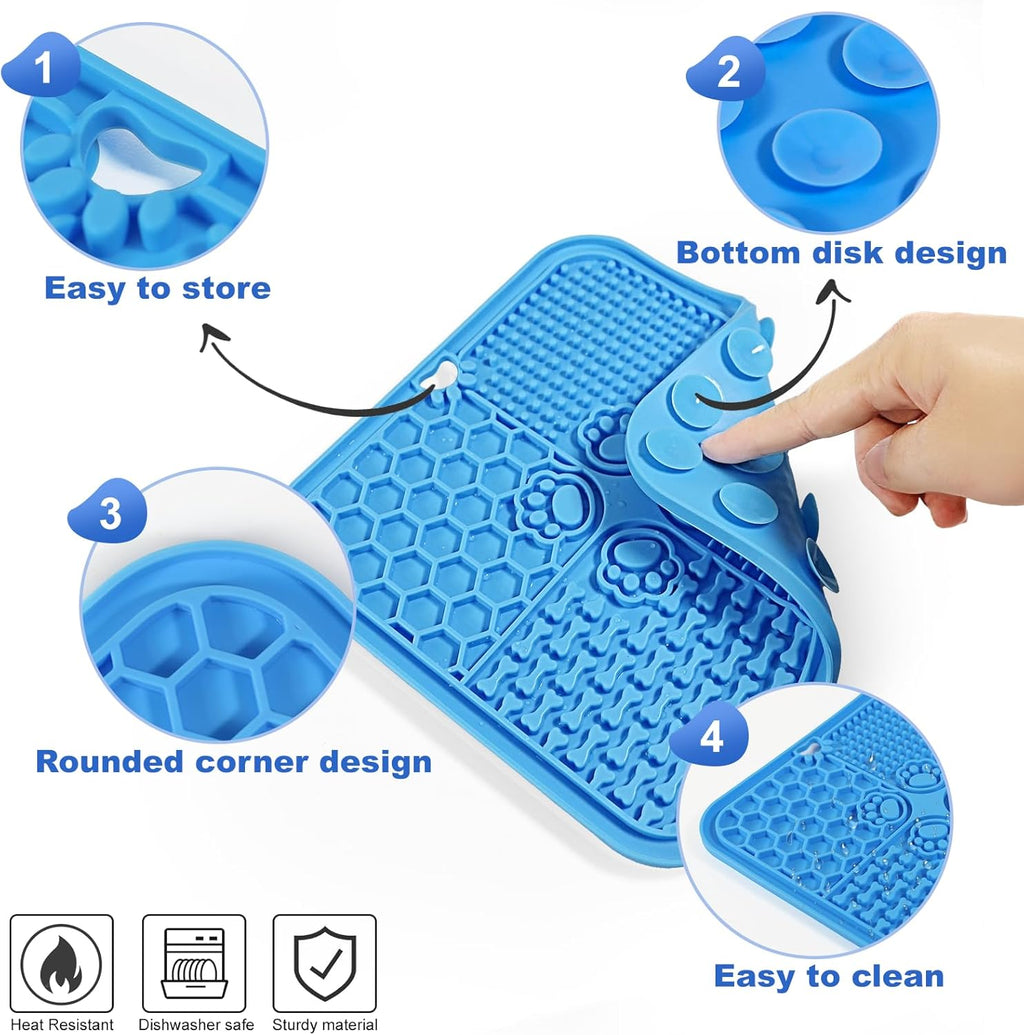 Lick Mat for Dogs, Slow Feeder with Suction Cups for Dog Anxiety Relief | Dog Lick Mat and Pet Food Mats, Pet Enrichment Toys for Bathing Station and Cat Grooming Blue & Orange - view 4