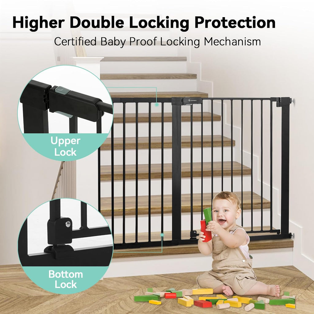 36" Extra Tall Baby Gate for Stairs, Fits 29.5" to 48.8" Openings | Auto Close Extra Wide Dog Gate for House, Pressure Mounted Easy Walk Through Pet Gate with Door, Black - view 5