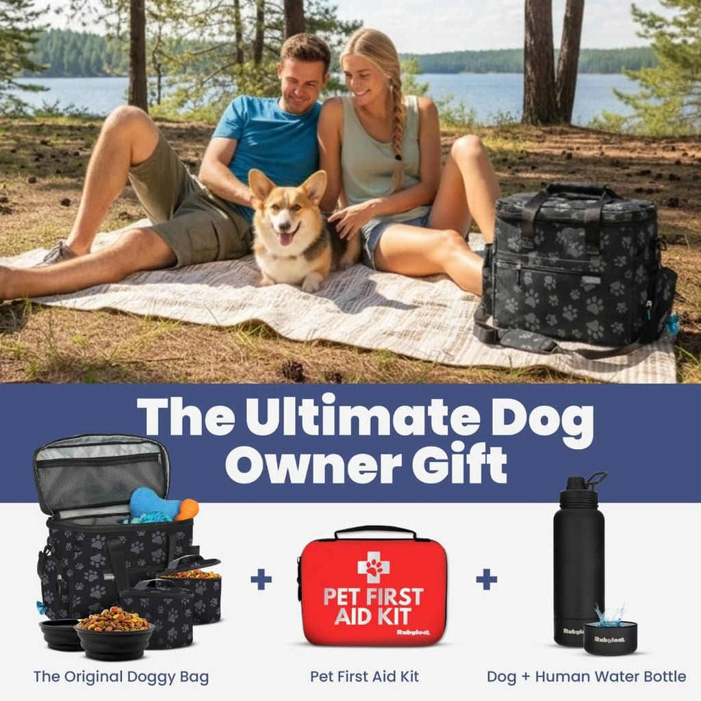 Dog travel bag for supplies with travel bowls | 2 BPA-free collapsible bowls, 2 pet food containers, TSA-ready, road trips, camping, weekend getaways, paw print - view 7