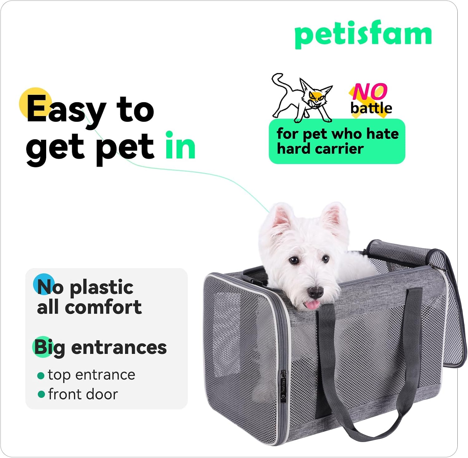 Soft pet carrier bag for cats and puppy under 20 lbs. Sturdy, safe, comfortable and lightweight - view 2