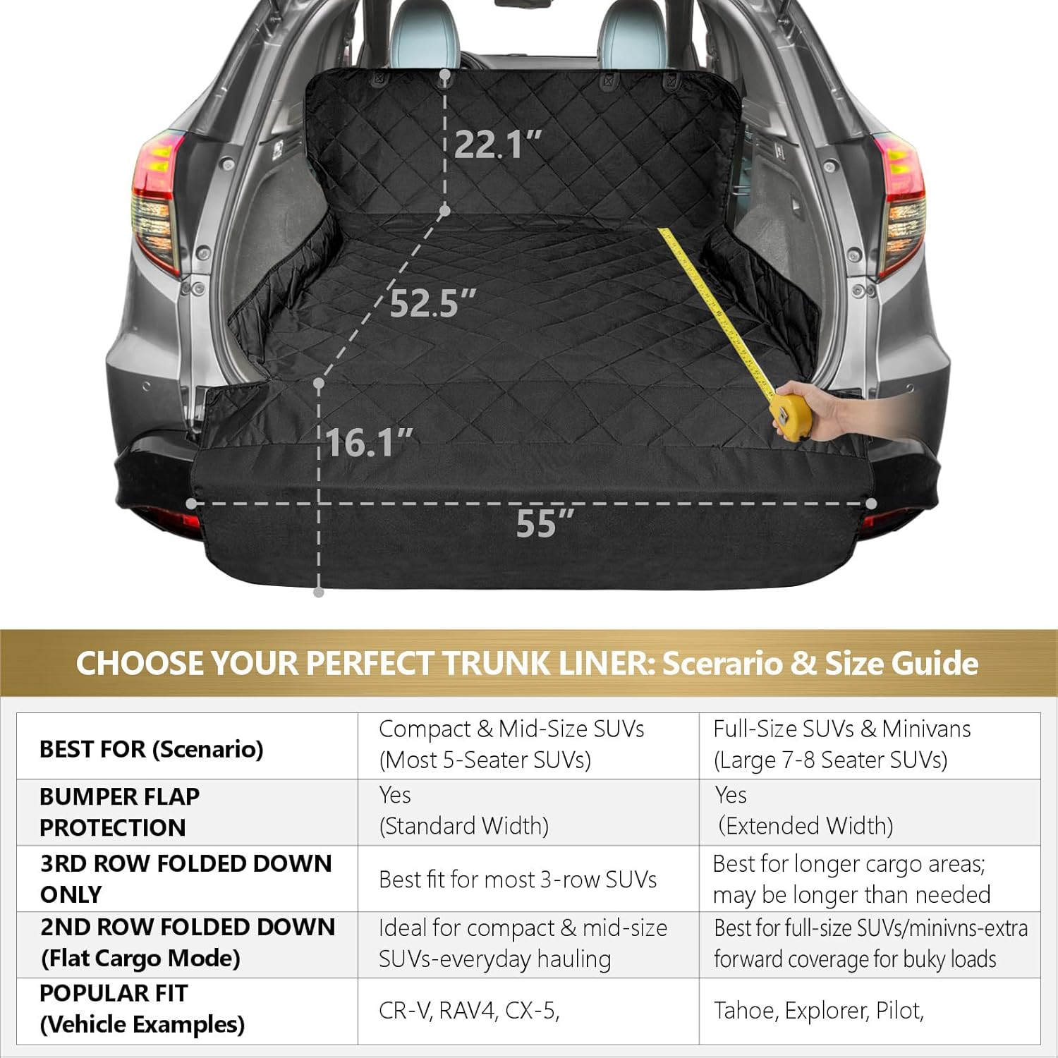 SUV Cargo Liner for Dogs - Trunk Cover with Bumper Flap Protector | Water Resistant Pet Cargo Cover with Non-Slip Mat, Dog Car Seat Cover Prevents Scratches Pet Hair Mud Dirt for Midsize SUVs - view 2