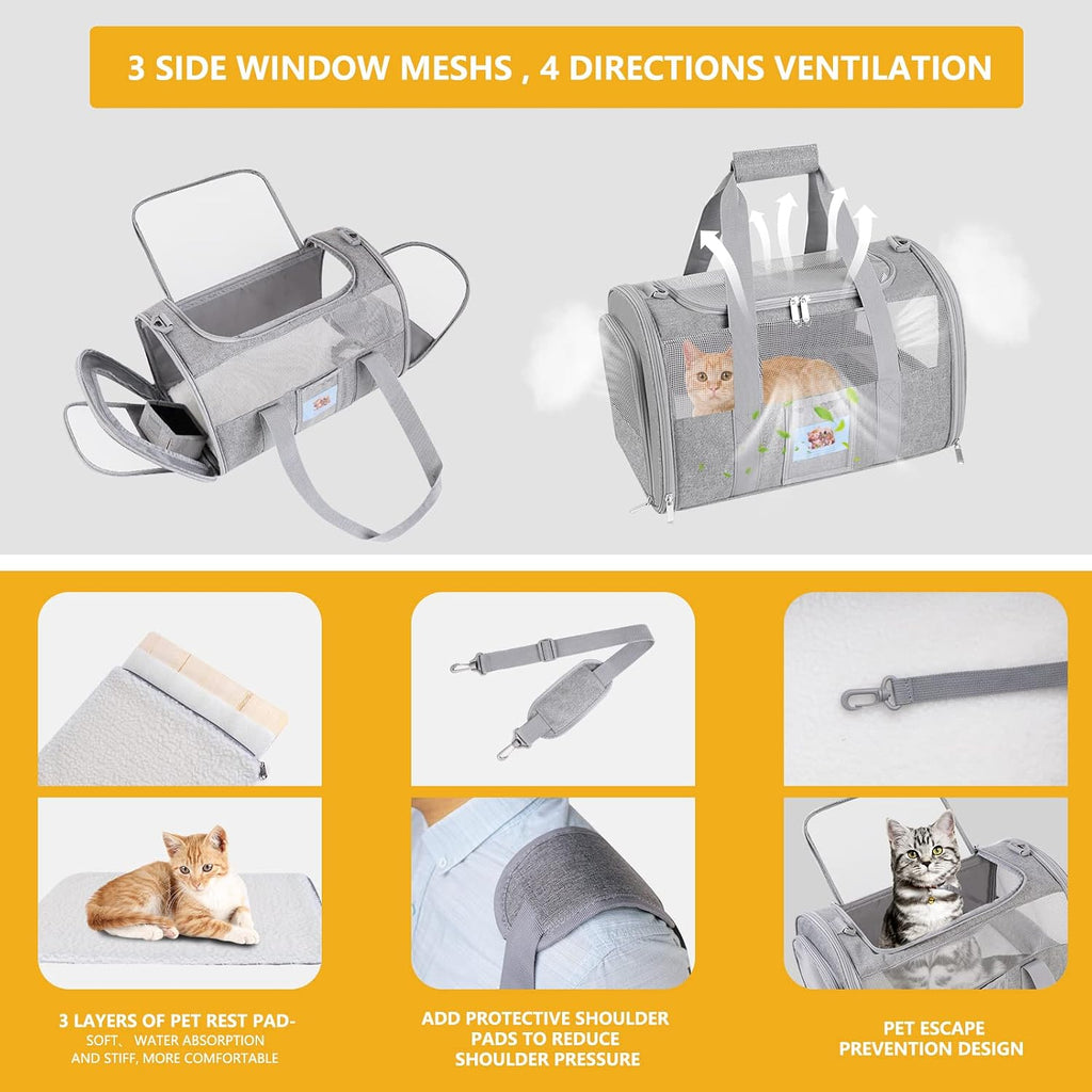 Cat carrier pet dog carrier airline approved for puppy cat carrier under 15 lbs, collapsible soft sided airline approved cat carriers, grey - view 3