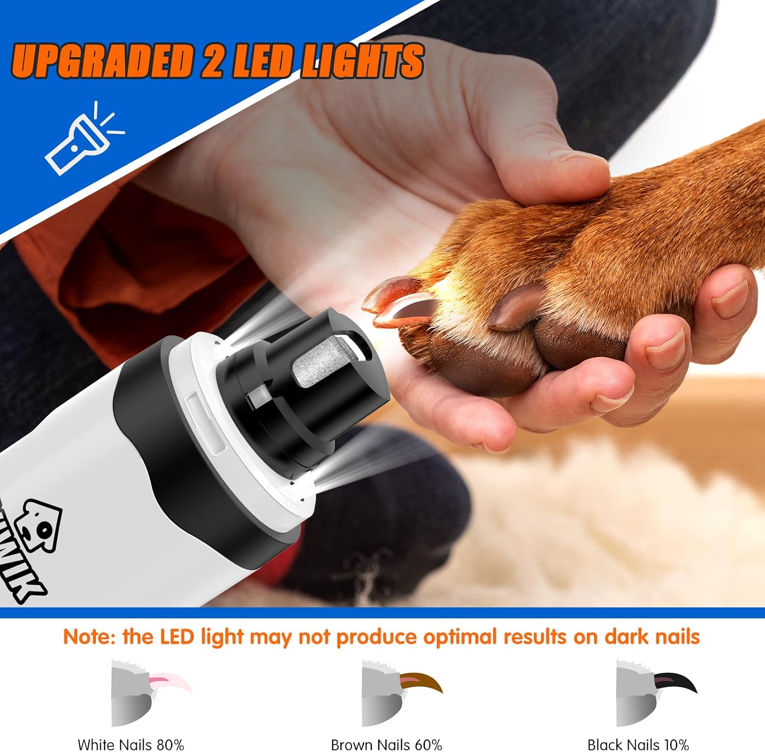 Dog Nail Trimmers with Light, Cat Dog Nail Clippers, Dog Nail Grinder Quiet for Large Medium Small Dogs Paw & Cats Claw, Electric 2-Speed Pet Toenail Grooming Supplies, Gifts for Dog Lovers. - view 3