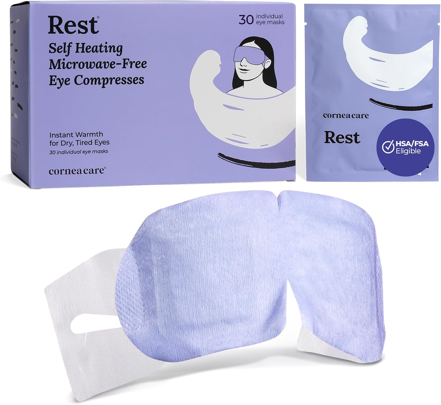 Rest Self Heating Warm Compress for Dry, Tired Eyes | 30 Count | Travel Ready Tired Eye Relief Anywhere | No Microwave Needed | Stye Eye Treament to Soothe Redness, Irritation & Puffiness