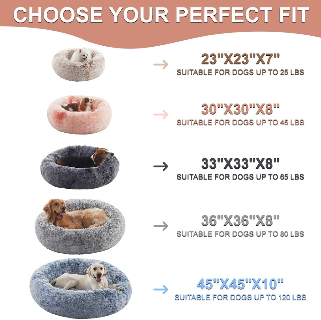 23 in faux fur fluffy donut dog bed for small dogs, tie-dye pink | calming plush round puppy pet bed with removable & washable cover, fits up to 25 lbs pets - view 8