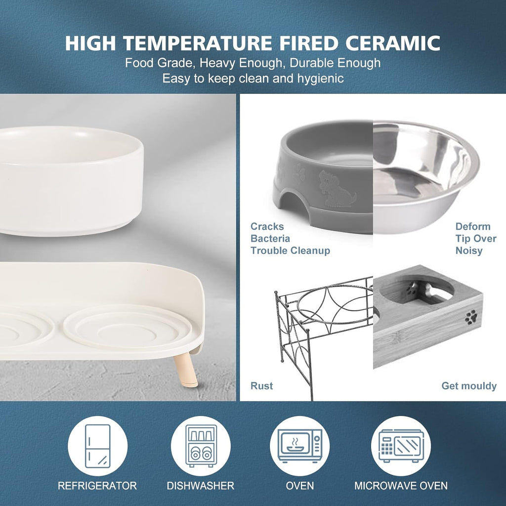 Elevated ceramic dog bowl set - double dog feeding bowls with stand splash proof - raised dishes for food and water - ideal for small to medium dogs - 2 x 720 ml - 11.3 oz - white - view 3