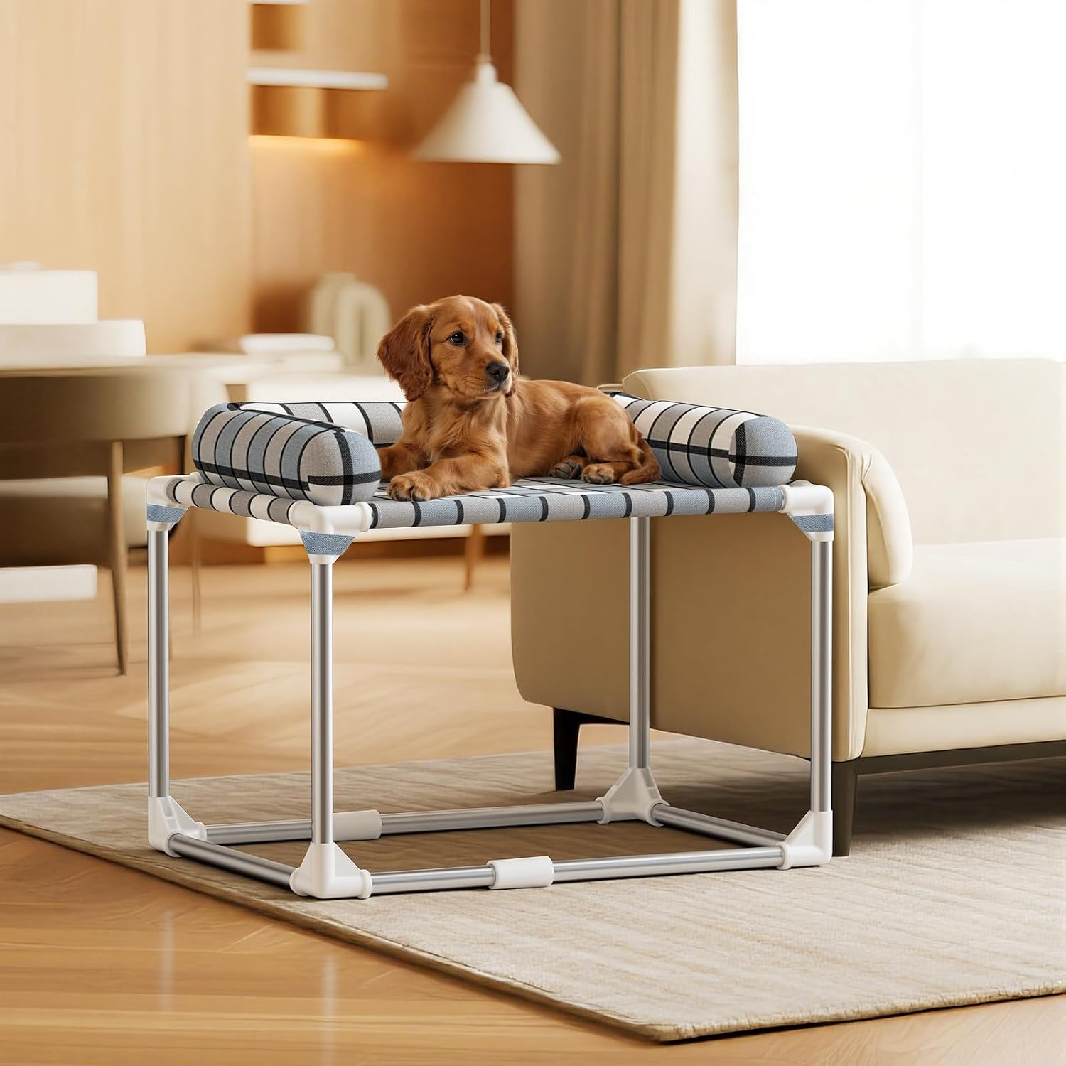 Bedside Cosleeper Dog Bed with Bloster, Height Elevated Pillow Bed Dog | Extension Attached to Human Bed for Dog Cat, Window Perch Bedside Lounge Elevated, Stainless Steel, Anti-Slip Feet - view 7