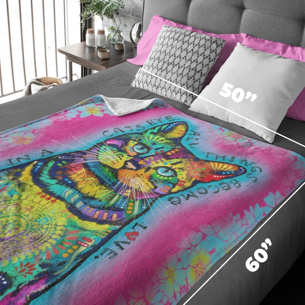 Colorful Cat Fleece Blanket for Bed, 50 x 60 inches Dean Russo Cat Fleece Throw Blanket for Women, Men and Kids - Super Soft Plush Cat Blanket Throw Plush Blanket for Cat Lovers - view 3