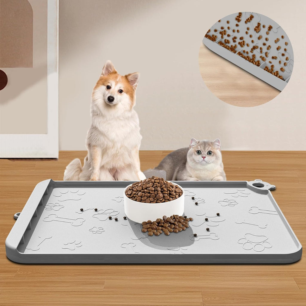 Silicone Dog Food and Water Mat - Pet Feeding Mats with Waterproof Design, Raised Edges and Hooks, Placemats for Cats and Dogs - view 8