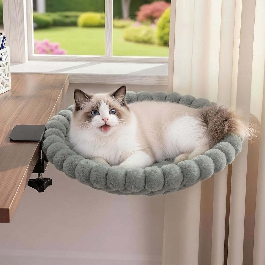 Desk Cat Bed with 2 Washable Covers (Gray & White Set), Space Saving Clamp-On Cat Perch Hammock for Desk Side, Heavy Duty Metal Frame Cat Lounge Seat for Indoor Cats, Fits Most Desks - view 8