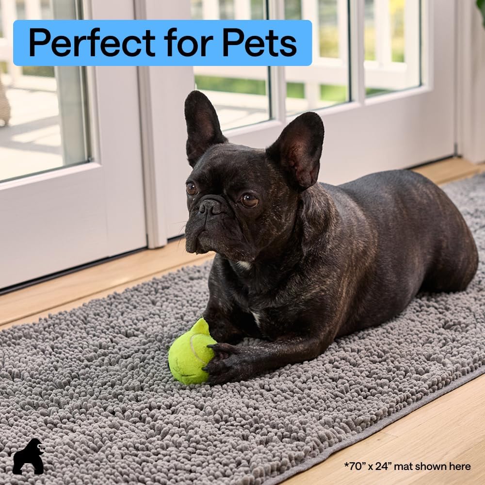 Dog door mat, machine washable rug absorbent doormat captures moisture mud dirt, quick dry soft chenille entryway rugs indoor entrance mats for dog paws, 24x17 grey - view 8