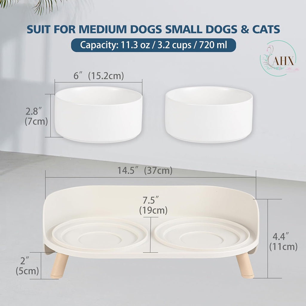 Elevated ceramic dog bowl set - double dog feeding bowls with stand splash proof - raised dishes for food and water - ideal for small to medium dogs - 2 x 720 ml - 11.3 oz - white - view 2