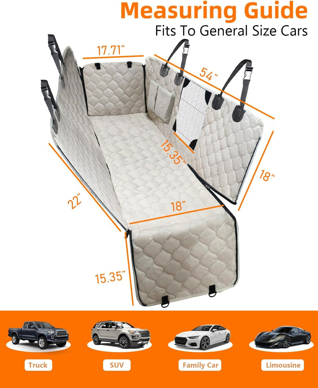 Dog car seat cover for back seat, waterproof dog hammock for pets | zippered design allows passenger seat access, mesh window for pet view, 600D Oxford, prevents scratches, hair, mud, and dirt - view 4