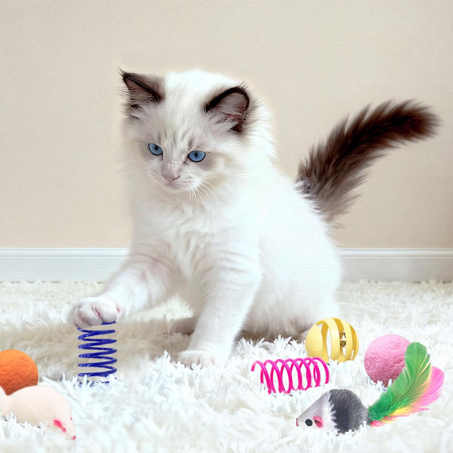 Cat Toys for Indoor Cats, 35 Packs Interactive Cat Toys Set for Kitten | Cat Toy Set with Colorful Spring, Mouse & Bell Ball, Variety Pack for Bored Kittens & Adults Self Play, Cat Toy Bulk - view 5