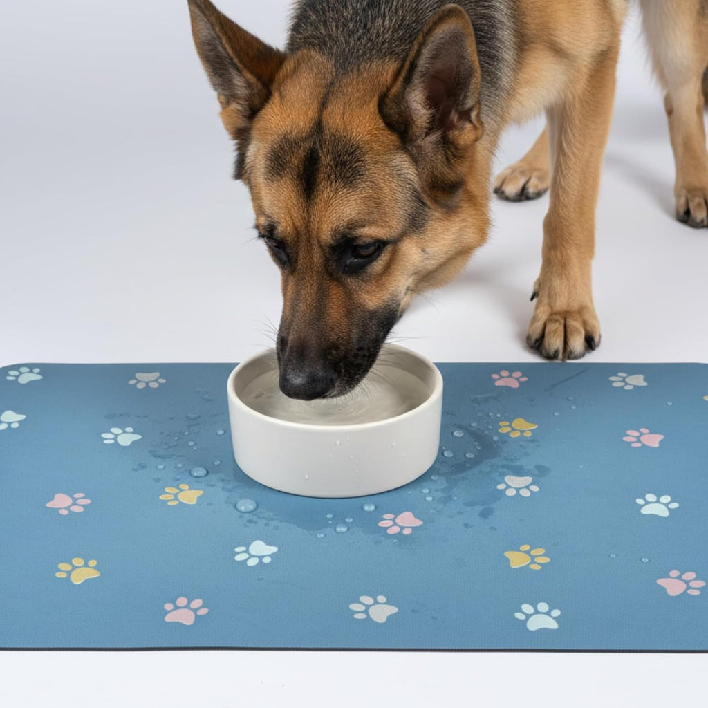Pet Feeding Mat Absorbent Dog Mat for Food and Water Non Slip Quick Dry Dog Bowl Mats for Floors 27" X 17" Paw Lake Blue - view 7