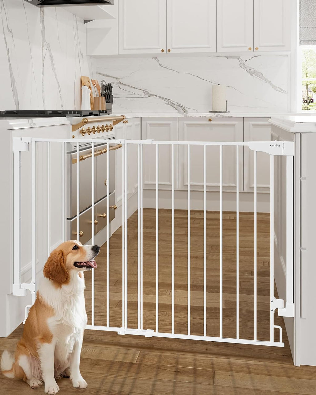 Expandable 31.6-48" No Bottom Bar Baby Gate for Stair, Wide Dog Gate | 2-in-1 Hardware Mounted, 28" Tall Pet Gate for Doorways with Large Walk Thru Door, Child-Proof Safety Gate for Kids (Black) - view 2