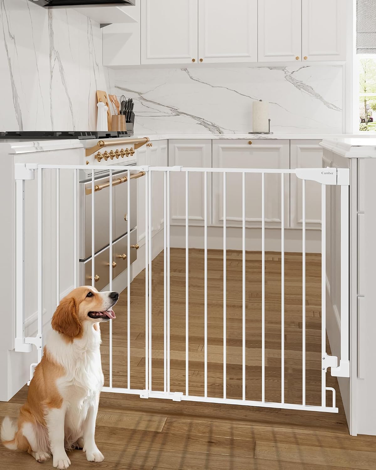 Expandable 31.6-48" No Bottom Bar Baby Gate for Stair, Wide Dog Gate | 2-in-1 Hardware Mounted, 28" Tall Pet Gate for Doorways with Large Walk Thru Door, Child-Proof Safety Gate for Kids (Black) - view 2