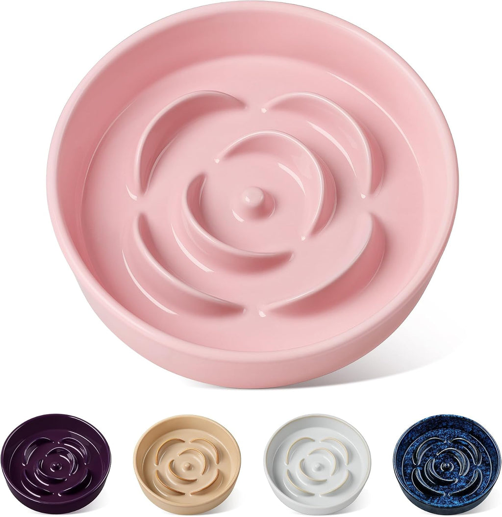 Ceramic Slow Feeder Dog Bowl, 0.6 Cup Puzzle Dish for Small Breeds | Maze Dog Food Bowl for Fast Eaters, Slow Feeding Design for Small Dogs and Cats, Promotes Healthy Eating Habits, Pink