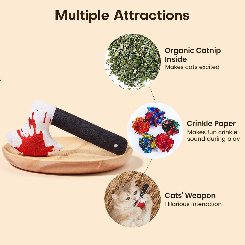 4Pcs Cat Toys, Horror Halloween Knife-Shaped Kitten Catnip Crinkly Sound Toys, Indoor Exercise for All Cat Breeds 6.5 Inches | Crinkly Sound Toys, Indoor Exercise for All Cat Breeds 6.5 Inches - view 2