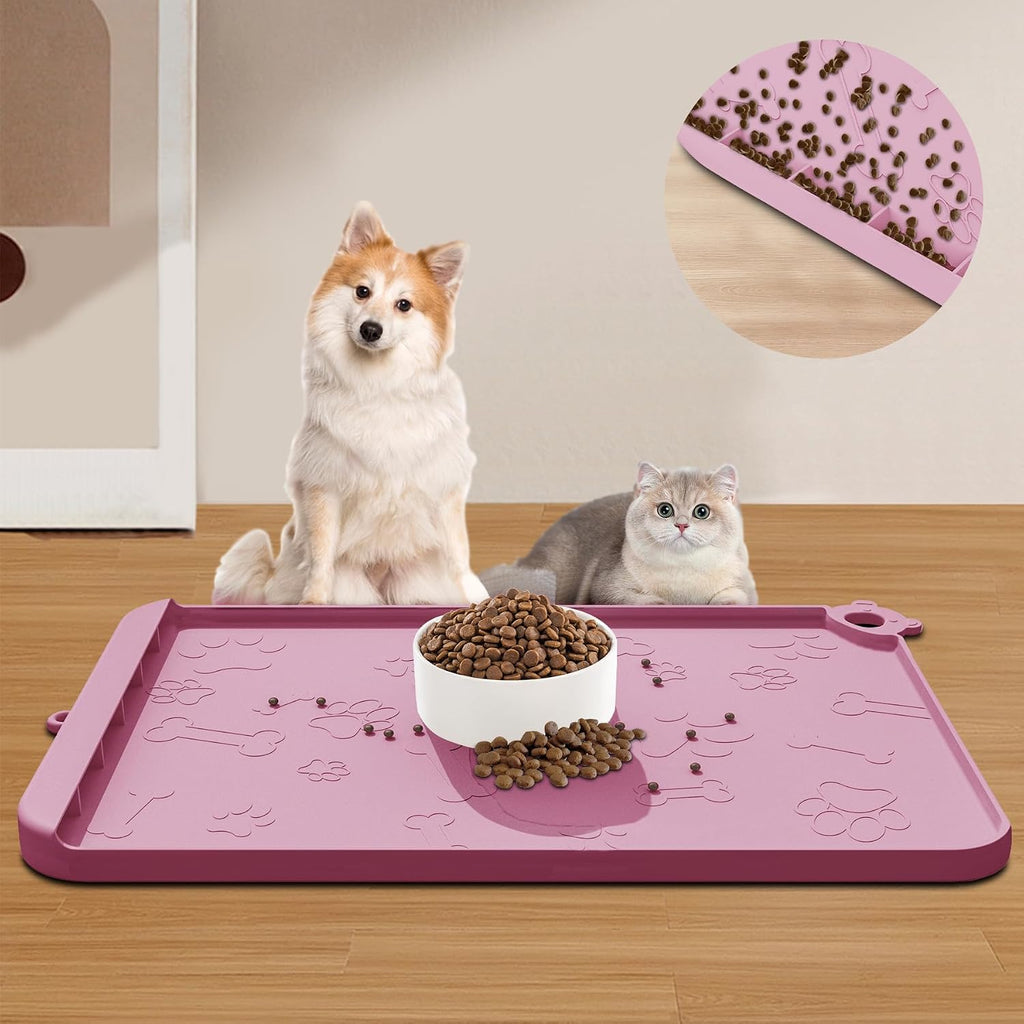 Silicone Dog Food and Water Mat - Pet Feeding Mats with Waterproof Design, Raised Edges and Hooks, Placemats for Cats and Dogs - view 7