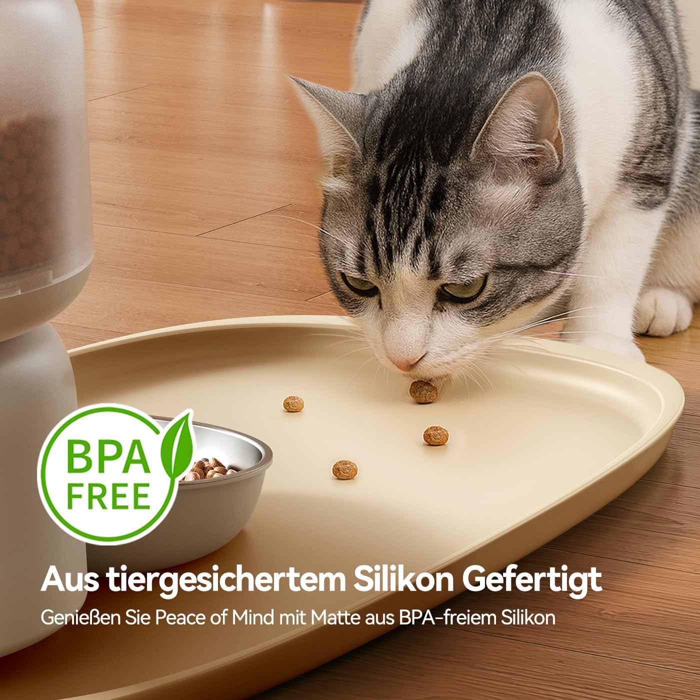 Silicone Cat & Dog Food Mat Waterproof, High Raised Edges for Leakage Protection, Dog Mat for Food and Water, Non-Slip Drip Tray, Easy Clean 18 * 12 * 0.5 inches Feeding Pad (Small, Beige) - view 4
