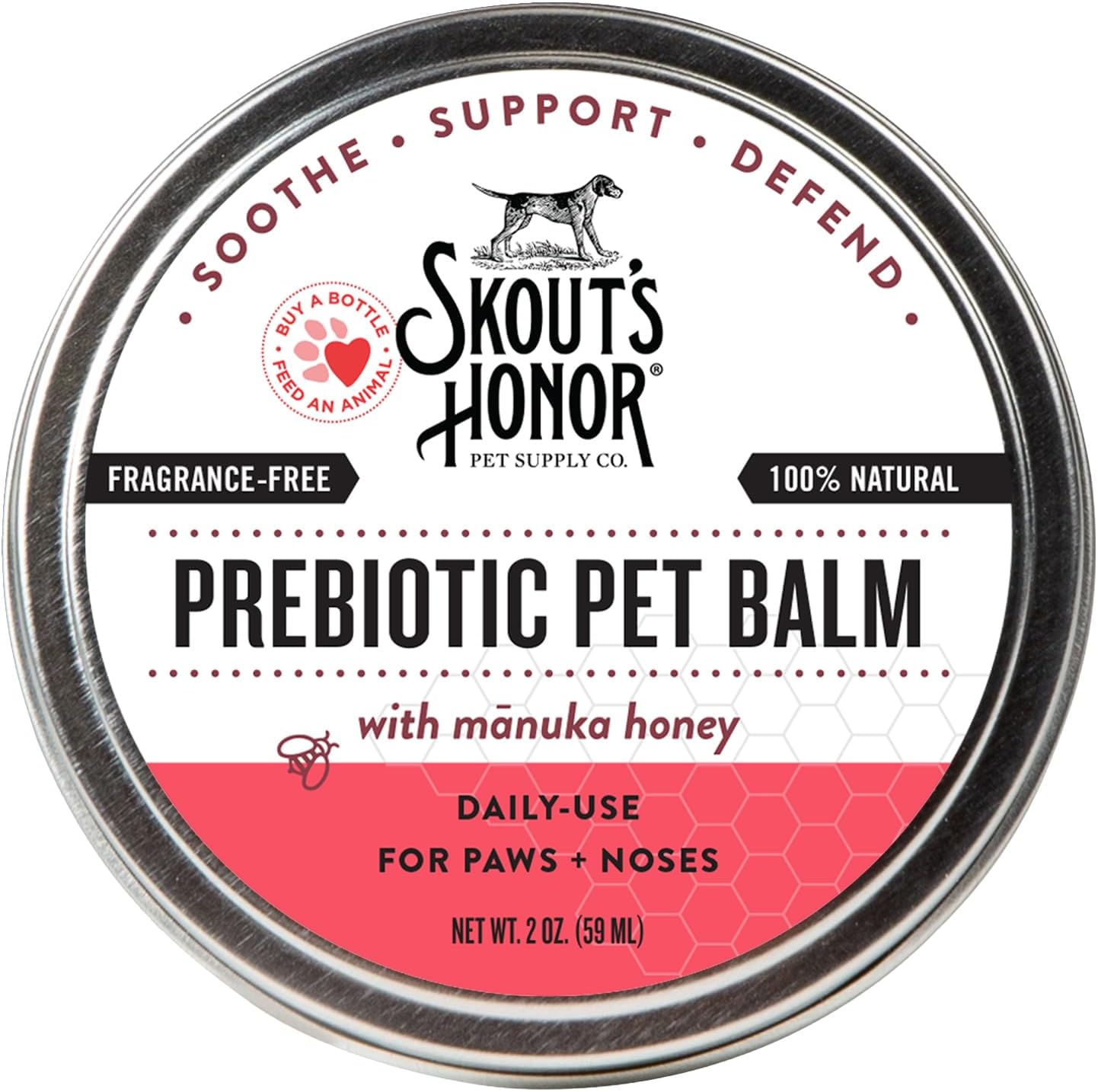 Prebiotic Pet Balm for Dogs and Cats, 2 oz | Natural Manuka Honey Balm to Promote Healing of Pet Paw Pads and Noses, Soothes Dry, Itchy Paws and Noses