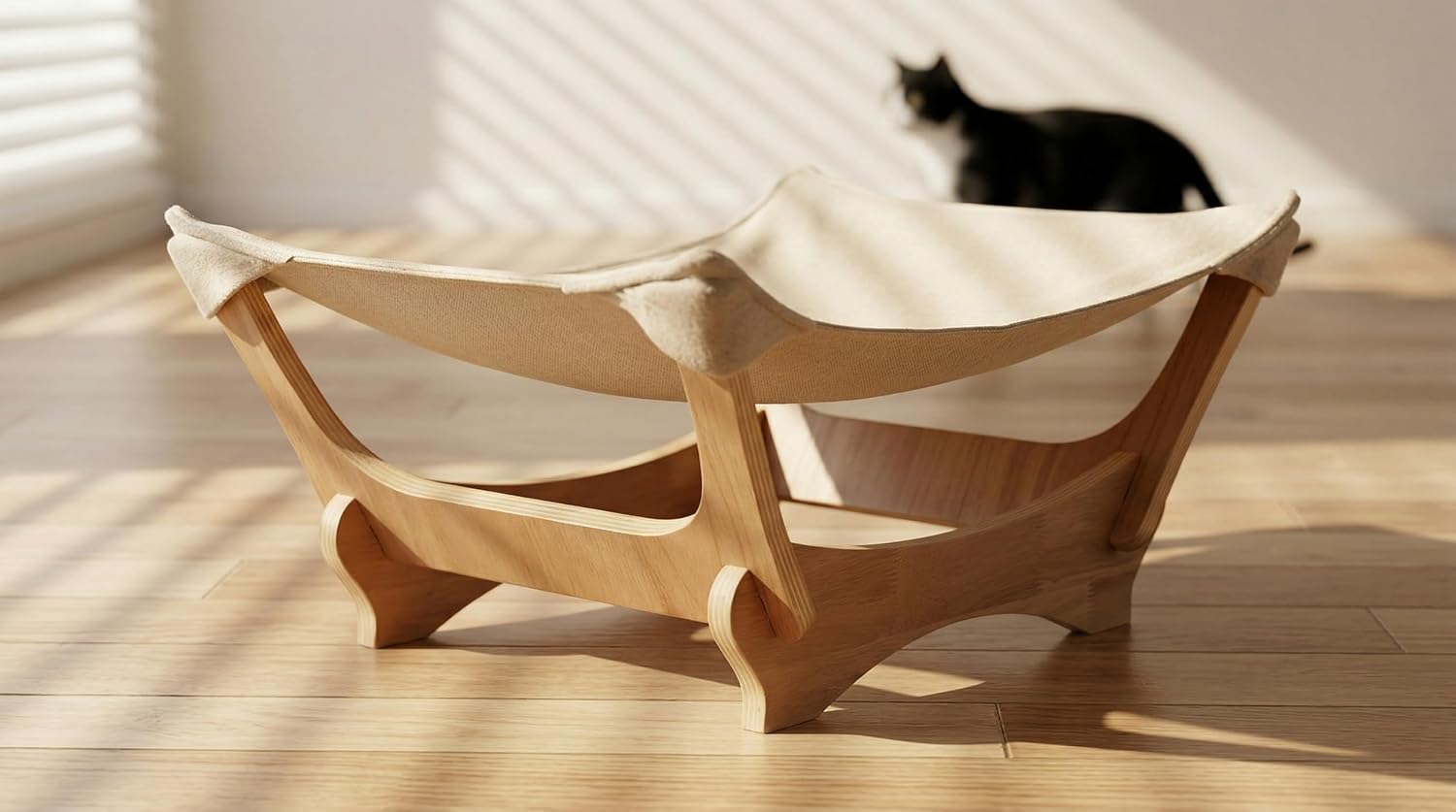 Large Sisal Cat Scratcher Bed, Wooden Lounge for Large & Multi-Cat Homes | Large 24.5" Sisal-Style Cat Scratcher Bed, Wooden Lounge for Indoor Cats, Protects Sofa & Carpet, Modern Cat Furniture - view 6