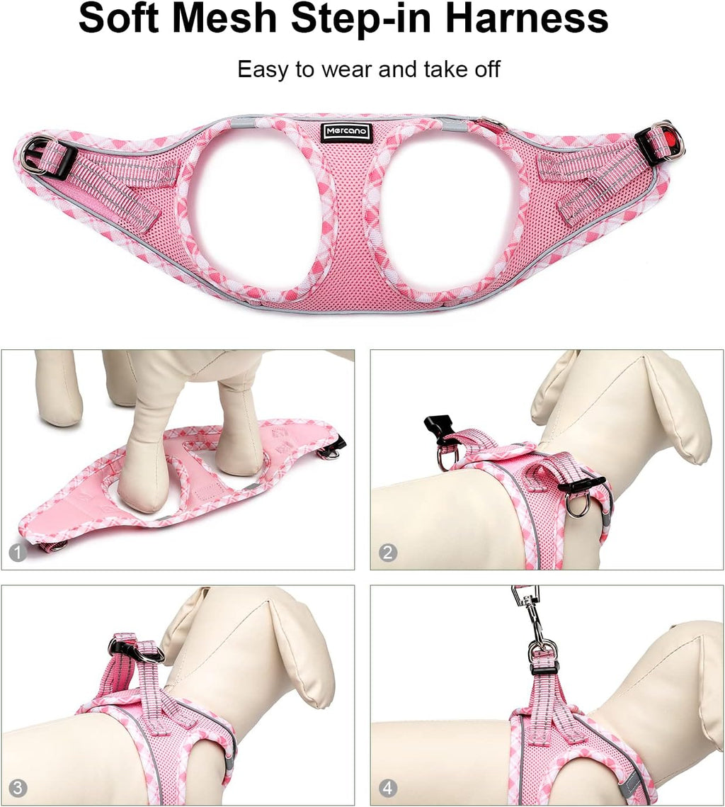 Soft Mesh Dog Harness and Leash Set, Step-in Reflective Breathable Lightweight Vest Harnesses with Safety Buckle for Small Dogs, Cats (Pink, S) - view 7