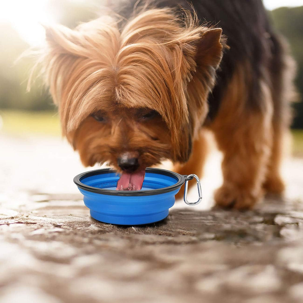 Large Collapsible Dog Bowls 2 Pack, 34oz Foldable Dog Travel Bowl, Portable Pet Water Food Bowl with Clasp, Pet Cat Feeding Cup Dish for Traveling, Walking, Hiking (Black+Blue) - view 6