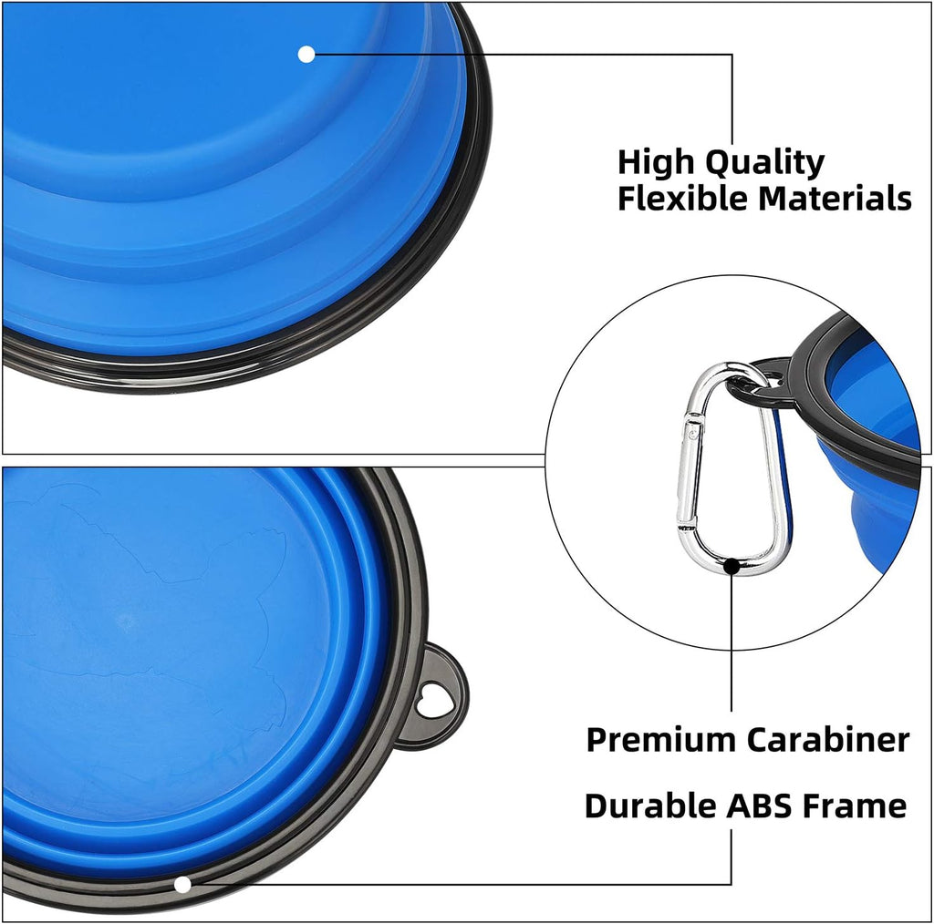 Large Collapsible Dog Bowls 2 Pack, 34oz Foldable Dog Travel Bowl, Portable Pet Water Food Bowl with Clasp, Pet Cat Feeding Cup Dish for Traveling, Walking, Hiking (Black+Blue) - view 4