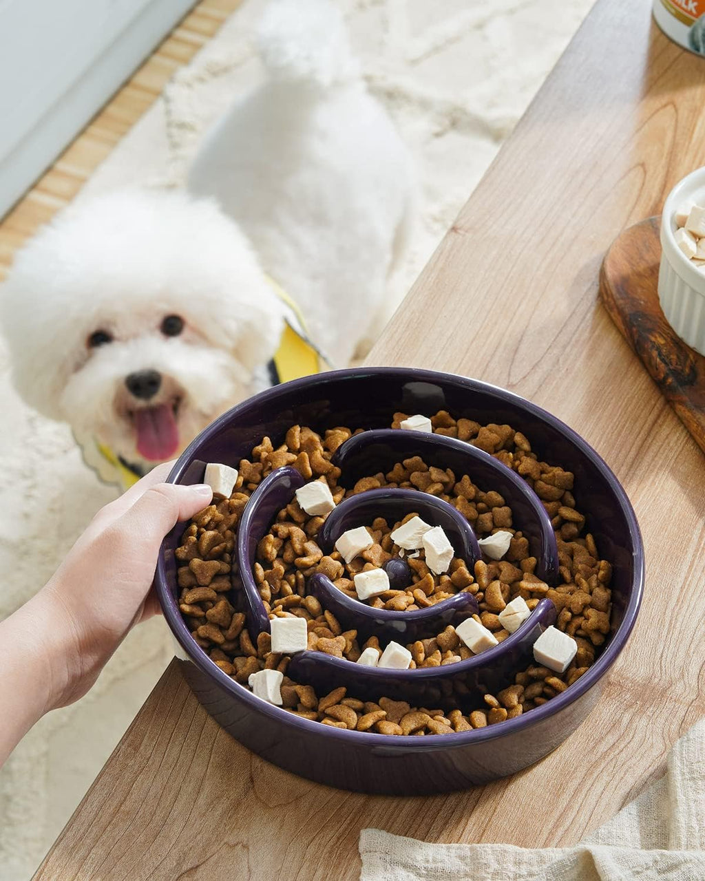 Dog Bowls Slow Feeder Ceramic, 1.5 Cup Slow Feeding Bowl for Small and Medium Breed, Puzzle Dog Food Bowl for Fast Eater, Maze Purple - view 2