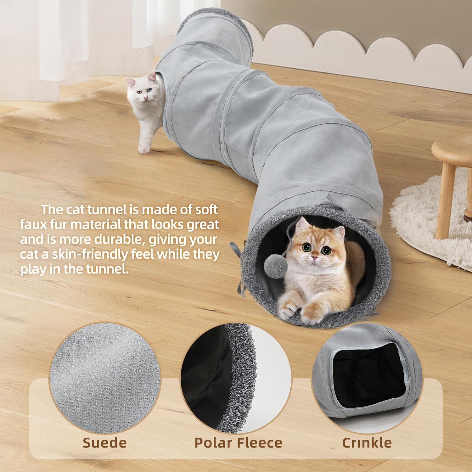 Pet Cat Tunnel Tube Cat Toys 2 Way Collapsible, Tunnels for Indoor Cats,S-Shaped Play Tube with Peephole and Hanging Ball,10.5" Maze Cats House for Puppies, Rabbits, Kitty, Kitten,Ferrets - view 4