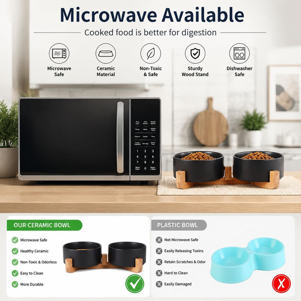 Ceramic Dog Cat Bowls Set with Stand,Black Pet Food and Water Bowl,Small Dog Bowls Cute Modern Anti Slip Set of 2 Pet Feeder Small Size Pet Dish(13.5OZ/5.1 in) - view 4