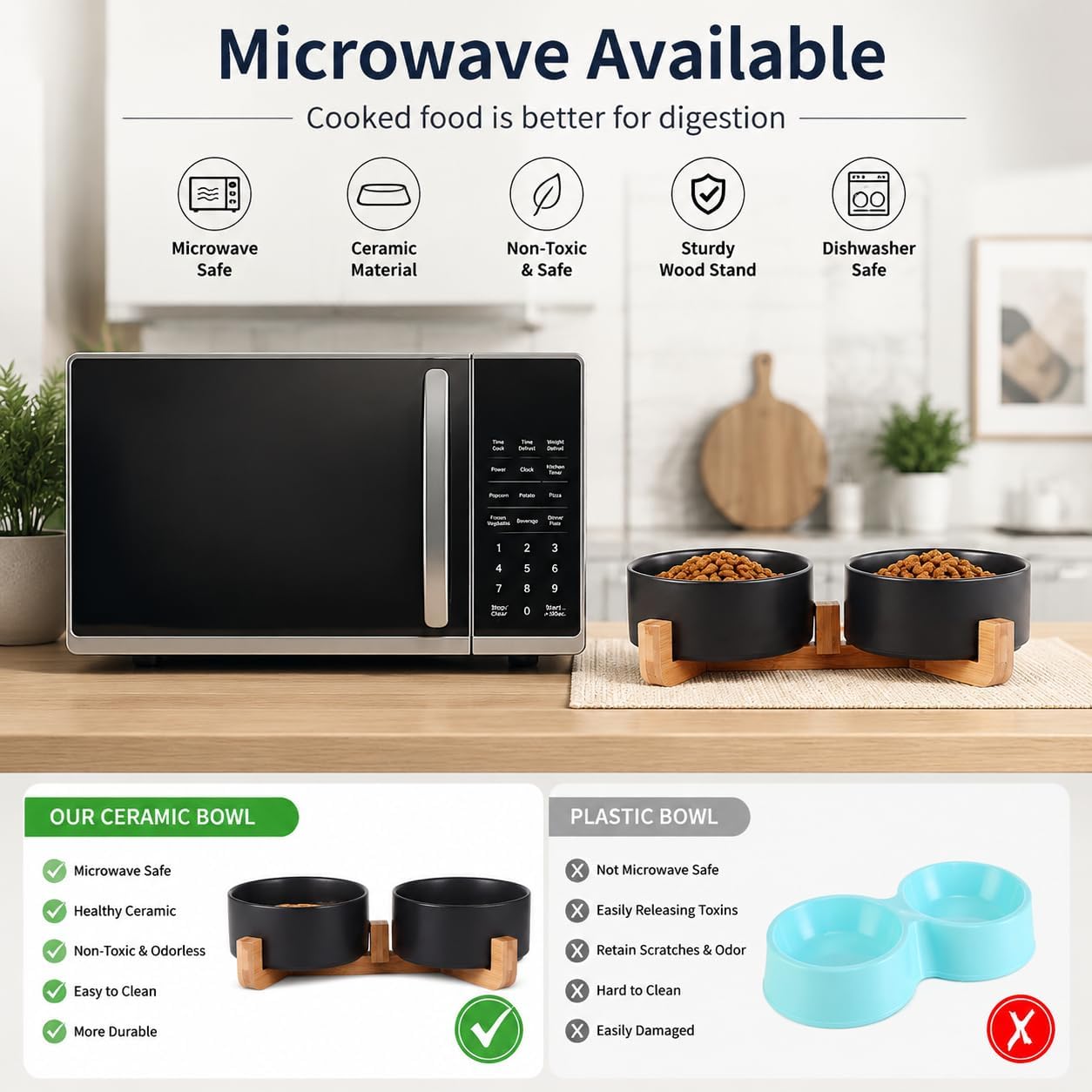 Ceramic Dog Cat Bowls Set with Stand,Black Pet Food and Water Bowl,Small Dog Bowls Cute Modern Anti Slip Set of 2 Pet Feeder Small Size Pet Dish(13.5OZ/5.1 in) - view 4