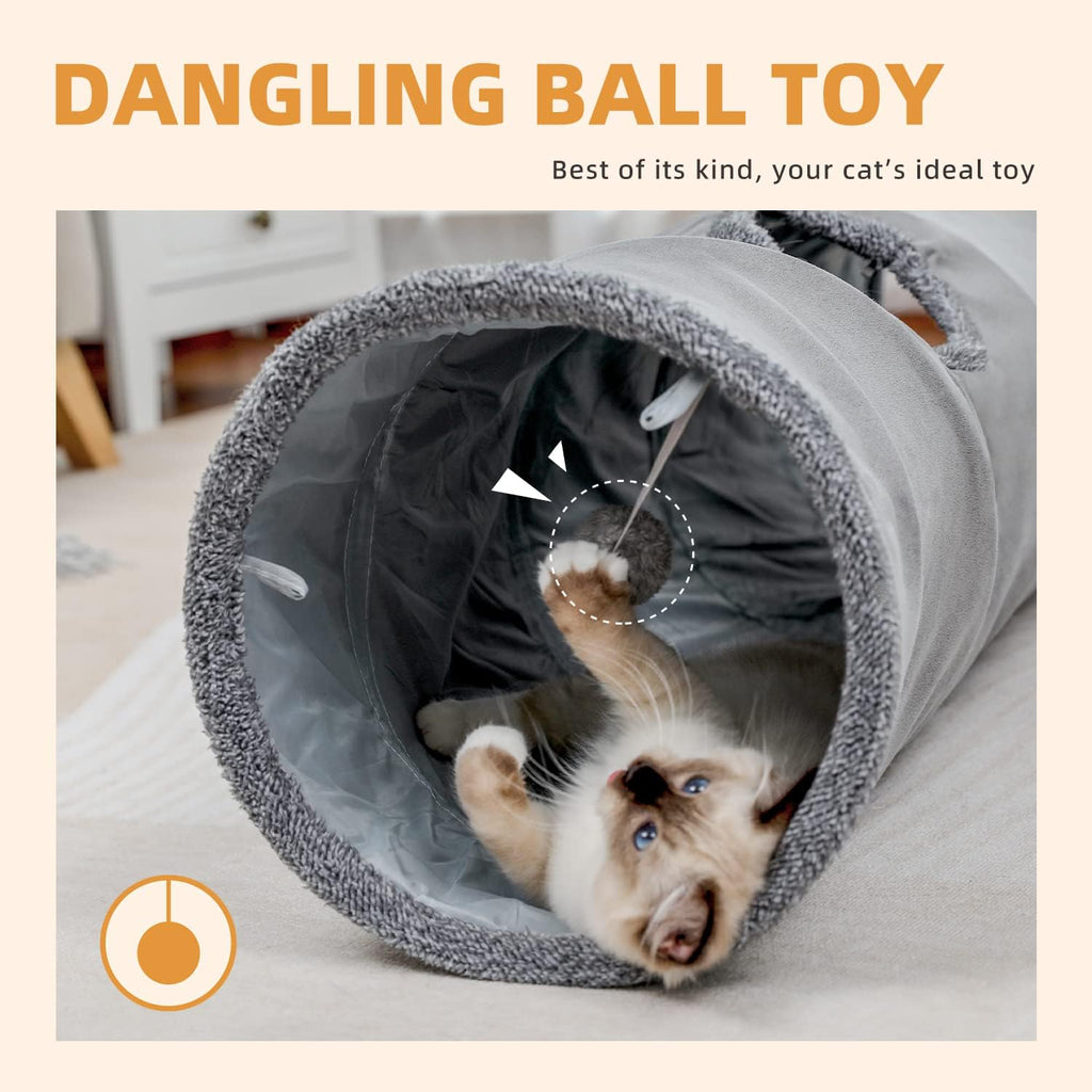 Cat Tunnel 51 Inches Long Cat Toys Collapsible Tunnel 12”Diameter | Large Cats Tube for Big Cats,Rabbits and Puppy Extra Long Cat Play Tunnel Straight with 2 Peepholes for Indoor&Adult Cats - view 6