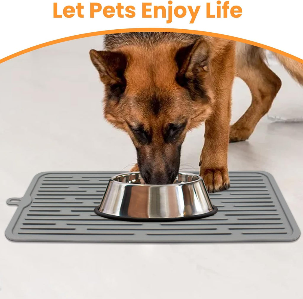 Pet Placemat for Dog and Cat, Mat for Prevent Food and Water Overflow, Suitable for Medium and Small Pet, Grey, Silicone - view 3
